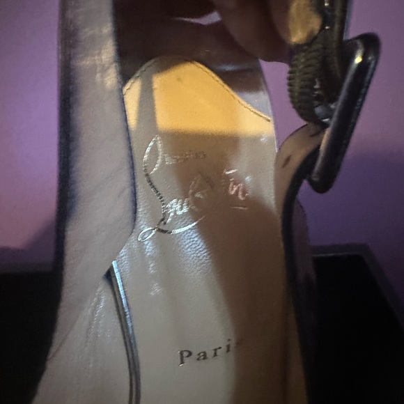 Christian Louboutin Black and Tan Peep Toe Slingback Heels - Picture 9 of 10